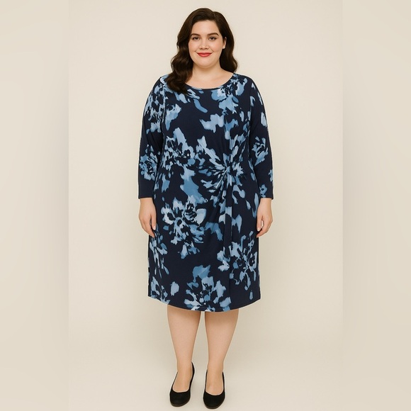 INC International Concepts Asymmetrical 3/4 Sleeves Blue Printed Dress Size 3x - Picture 1 of 14